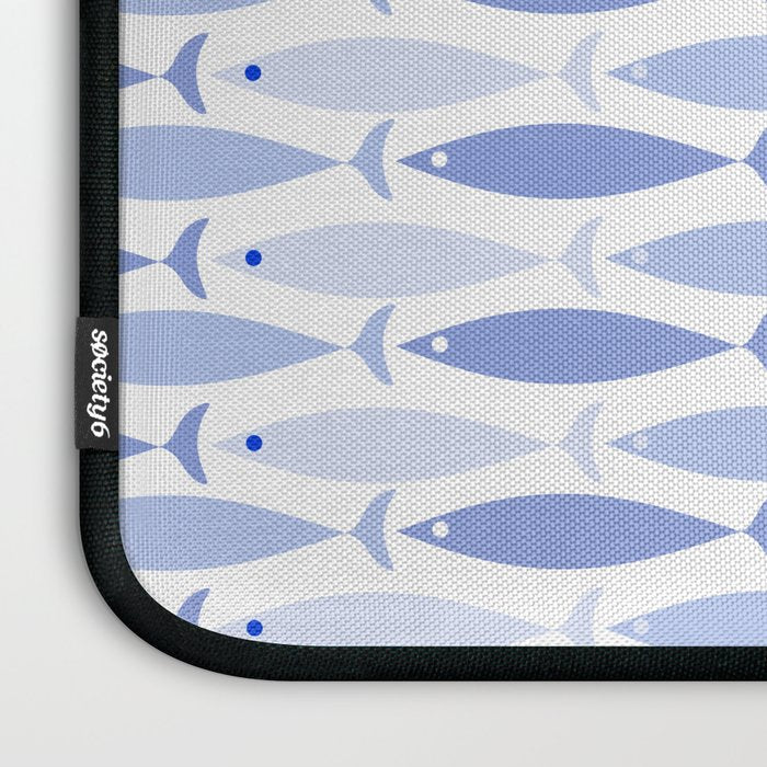 Fish Stripes - Mid Century Modern Pattern in Light Blue and White Laptop Sleeve Gallery Image 3