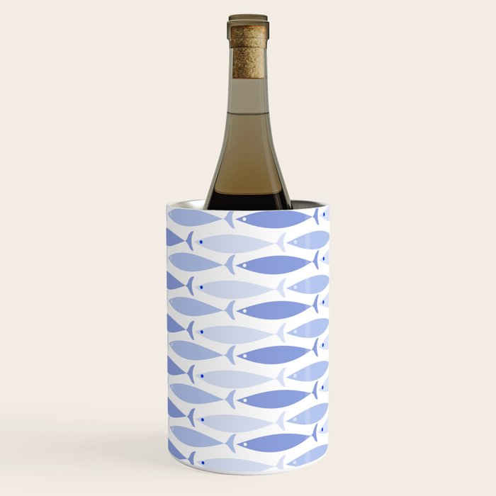 Fish Stripes - Mid Century Modern Pattern in Light Blue and White Wine Chiller Gallery Image 3