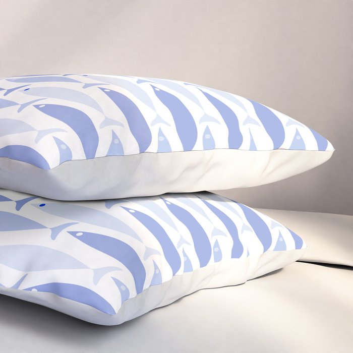 Fish Stripes - Mid Century Modern Pattern in Light Blue and White Pillow Sham Gallery Image 3