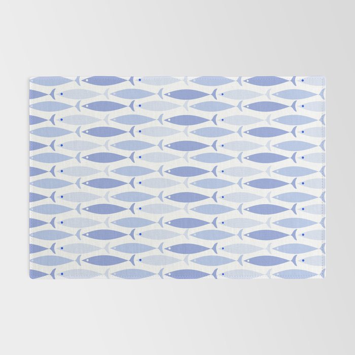 Fish Stripes - Mid Century Modern Pattern in Light Blue and White Rug Gallery Image 2