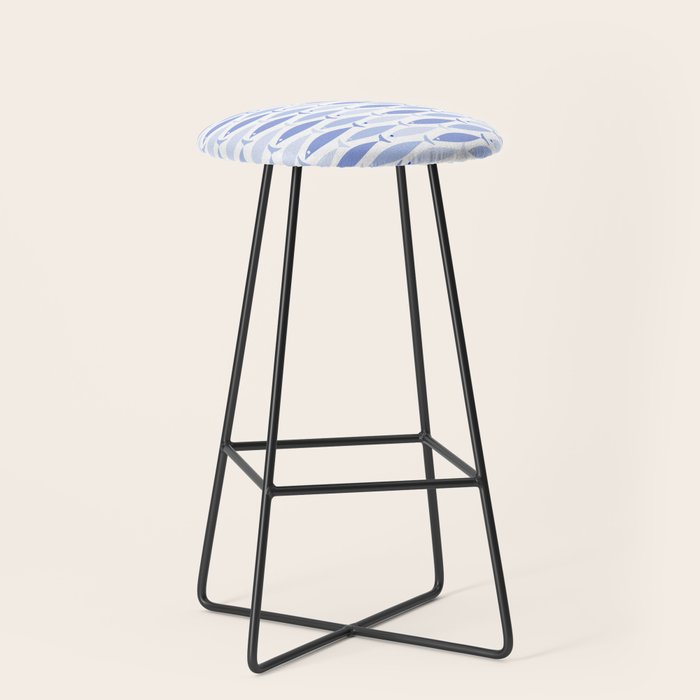 Fish Stripes - Mid Century Modern Pattern in Light Blue and White Stool Gallery Image 1