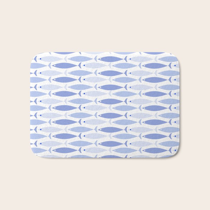 Fish Stripes - Mid Century Modern Pattern in Light Blue and White Bath Mat Gallery Image 1