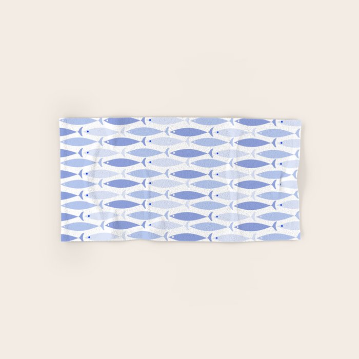 Fish Stripes - Mid Century Modern Pattern in Light Blue and White Bath Towel Gallery Image 1