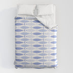 Fish Stripes - Mid Century Modern Pattern in Light Blue and White Duvet Cover Gallery Image 6