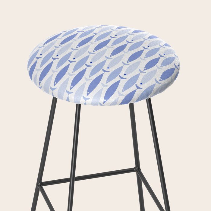 Fish Stripes - Mid Century Modern Pattern in Light Blue and White Stool Gallery Image 2
