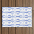 Fish Stripes - Mid Century Modern Pattern in Light Blue and White Outdoor Rug Gallery Image 1