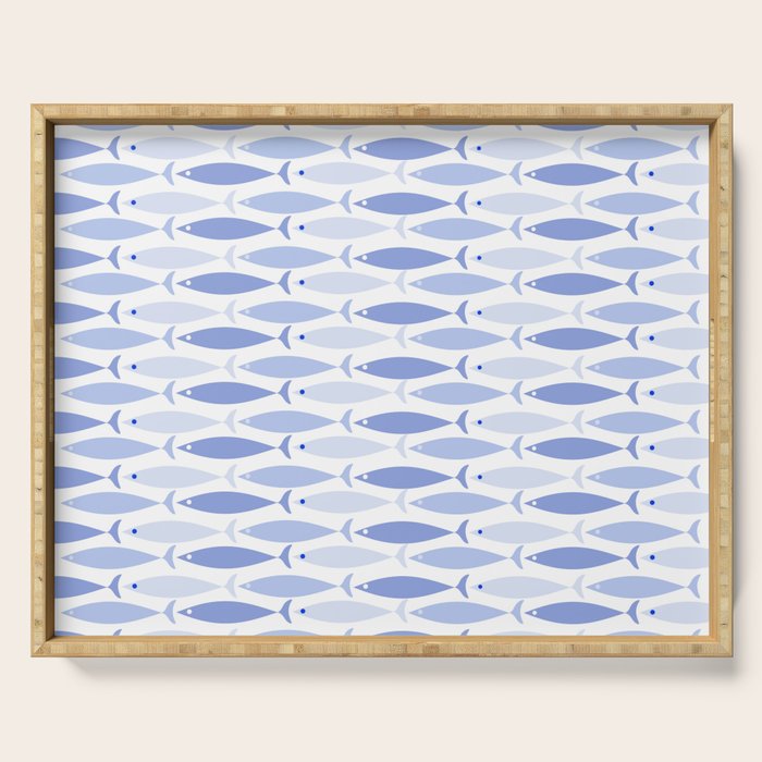 Fish Stripes - Mid Century Modern Pattern in Light Blue and White Serving Tray Gallery Image 1