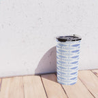 Fish Stripes - Mid Century Modern Pattern in Light Blue and White Travel Mug Gallery Image 4