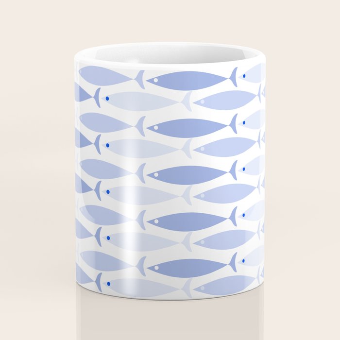 Fish Stripes - Mid Century Modern Pattern in Light Blue and White Coffee Mug Gallery Image 4