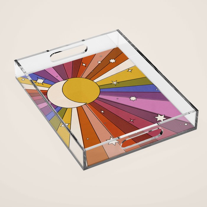 The Sun and the Moon - retro abstract Acrylic Tray Gallery Image 1