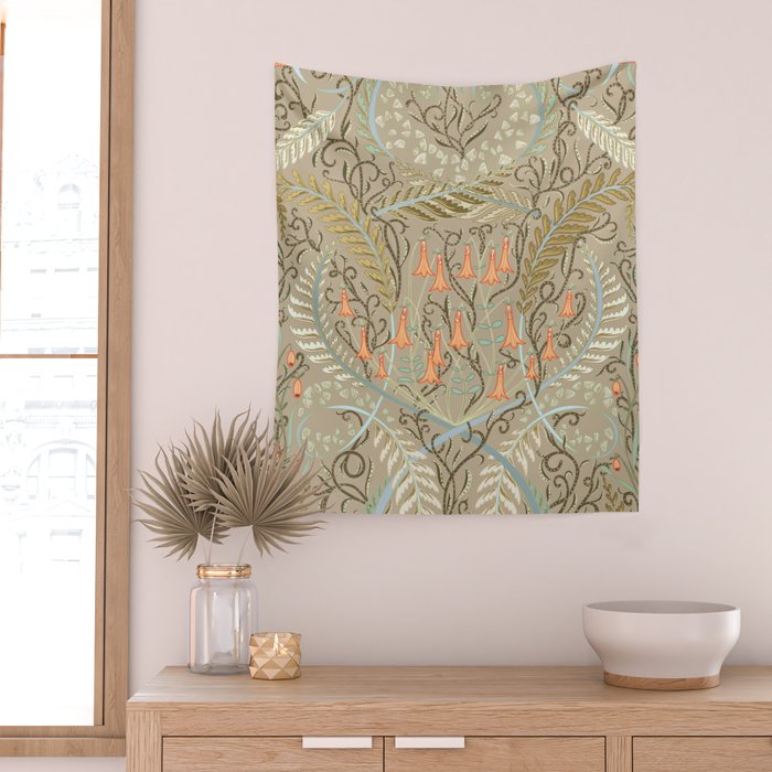 Woodland soil Morris style caramel Wall Tapestry Gallery Image 2