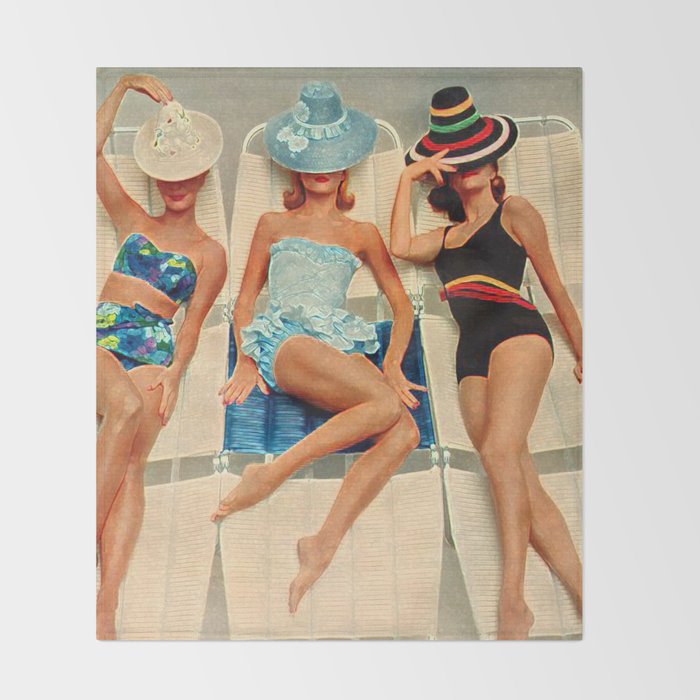 Retro Sunbathers Throw Blanket Gallery Image 2