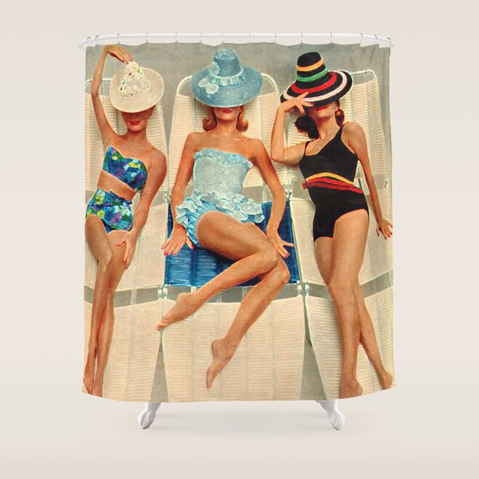 Retro Sunbathers Shower Curtain Gallery Image 1