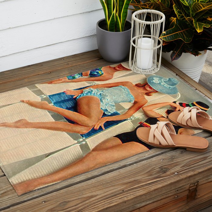 Retro Sunbathers Outdoor Rug Gallery Image 2