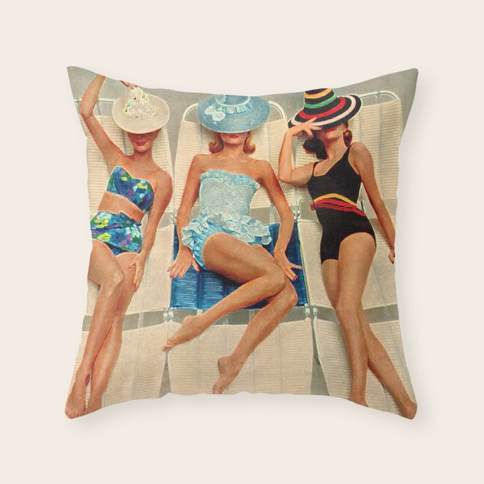 Retro Sunbathers Throw Pillow Gallery Image 6