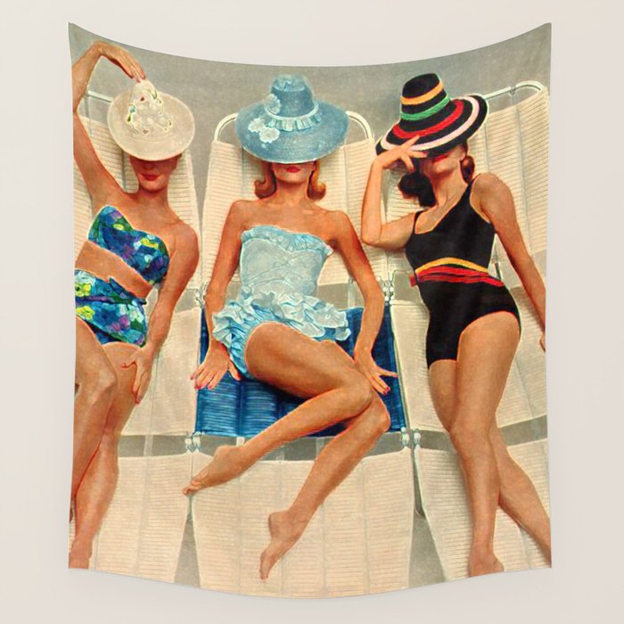 Retro Sunbathers Wall Tapestry Gallery Image 1