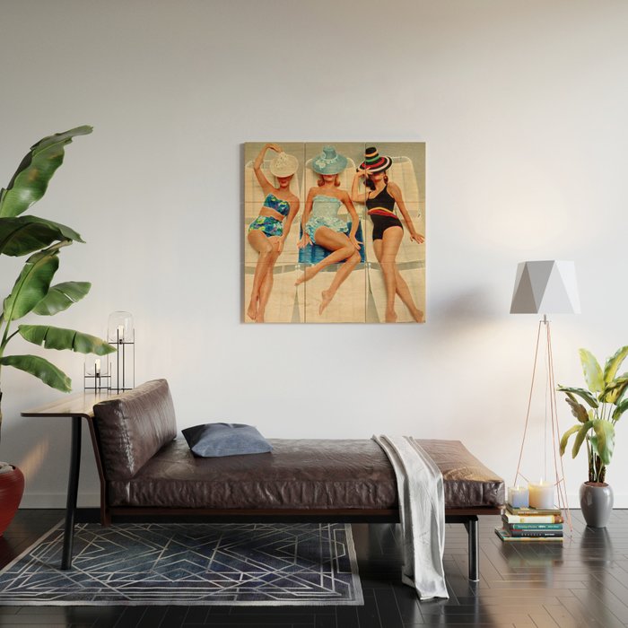 Retro Sunbathers Wood Wall Art Gallery Image 2
