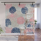 Floral Mixed Blooms, Blush Pink, Navy Blue, Gray, Beige Wall Mural Gallery Image 1