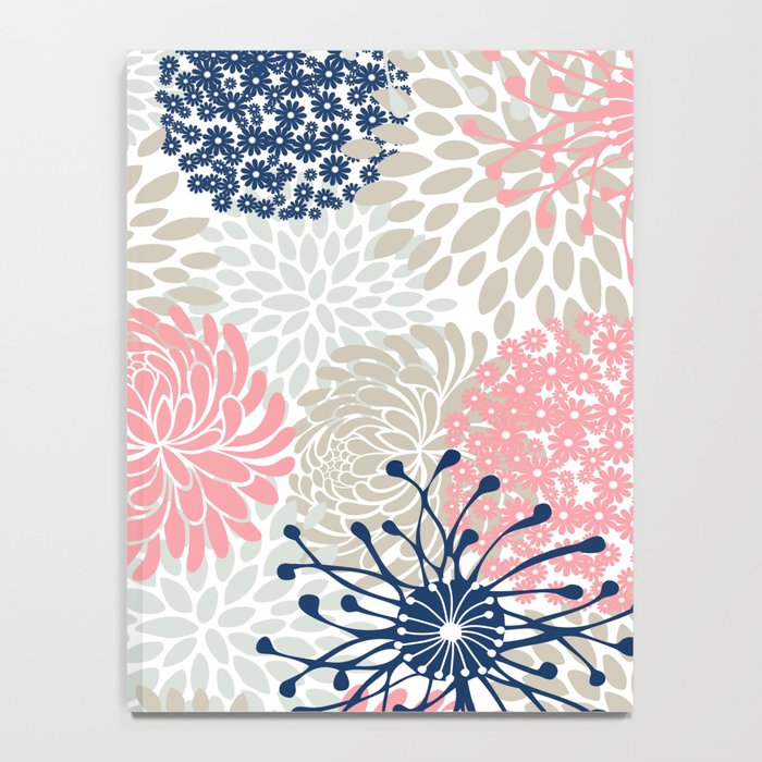 Floral Mixed Blooms, Blush Pink, Navy Blue, Gray, Beige Notebook Gallery Image 4