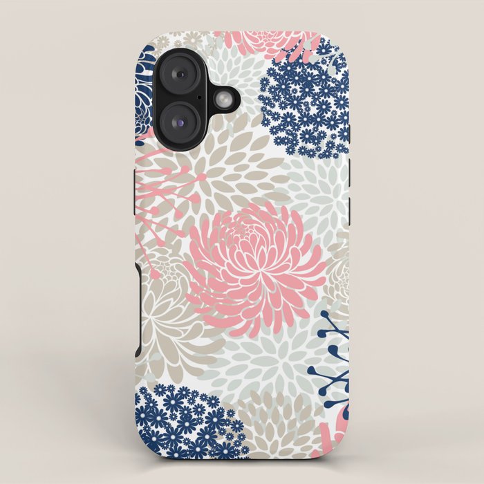 Floral Mixed Blooms, Blush Pink, Navy Blue, Gray, Beige iPhone Case Gallery Image 1