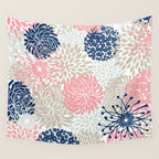 Floral Mixed Blooms, Blush Pink, Navy Blue, Gray, Beige Wall Tapestry Gallery Image 4