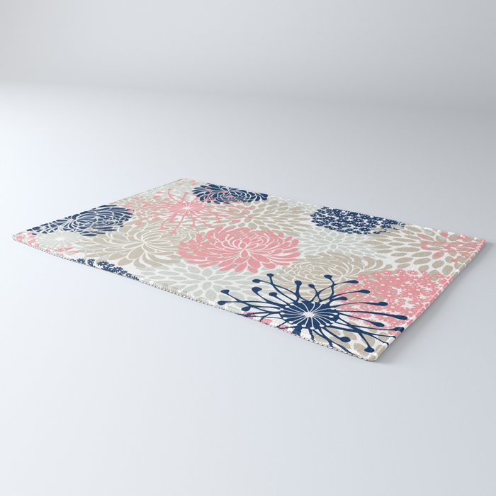 Floral Mixed Blooms, Blush Pink, Navy Blue, Gray, Beige Rug Gallery Image 3
