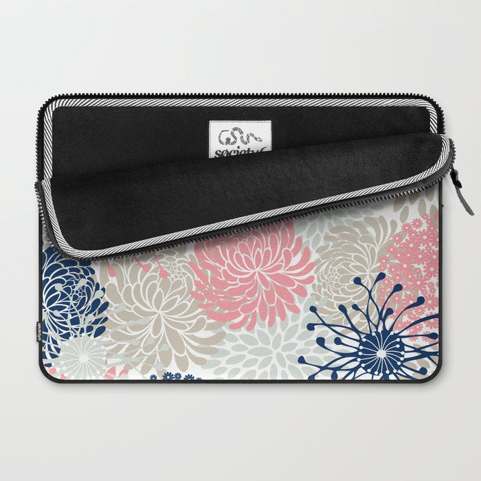 Floral Mixed Blooms, Blush Pink, Navy Blue, Gray, Beige Laptop Sleeve Gallery Image 2