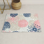 Floral Mixed Blooms, Blush Pink, Navy Blue, Gray, Beige Rug Gallery Image 1