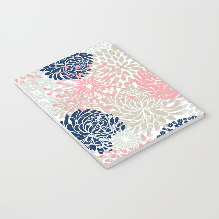 Floral Mixed Blooms, Blush Pink, Navy Blue, Gray, Beige Notebook Gallery Image 3