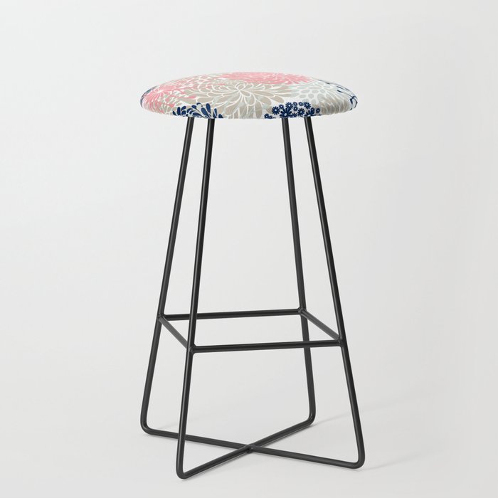 Floral Mixed Blooms, Blush Pink, Navy Blue, Gray, Beige Stool Gallery Image 1