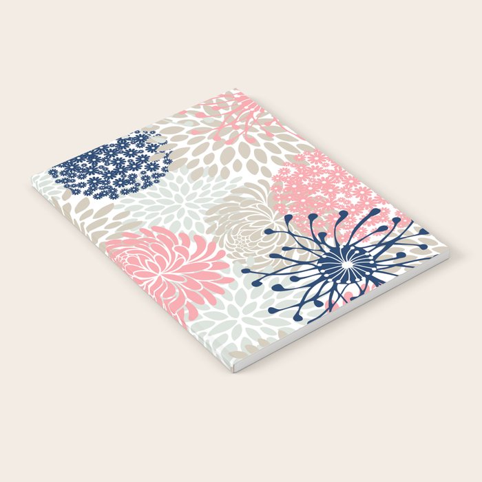 Floral Mixed Blooms, Blush Pink, Navy Blue, Gray, Beige Notebook Gallery Image 2
