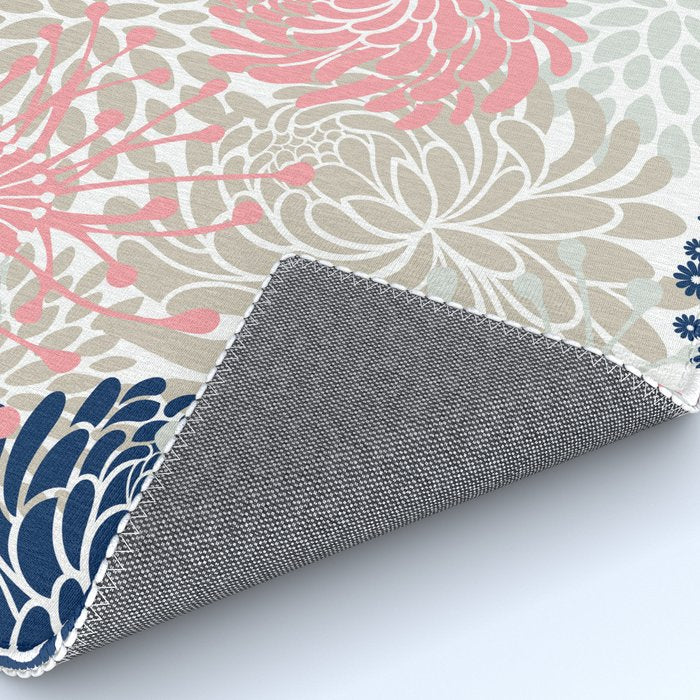 Floral Mixed Blooms, Blush Pink, Navy Blue, Gray, Beige Rug Gallery Image 4