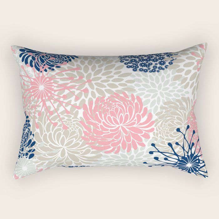 Floral Mixed Blooms, Blush Pink, Navy Blue, Gray, Beige Rectangular Pillow Gallery Image 2