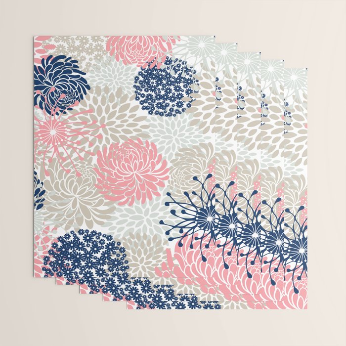 Floral Mixed Blooms, Blush Pink, Navy Blue, Gray, Beige Wrapping Paper Gallery Image 3