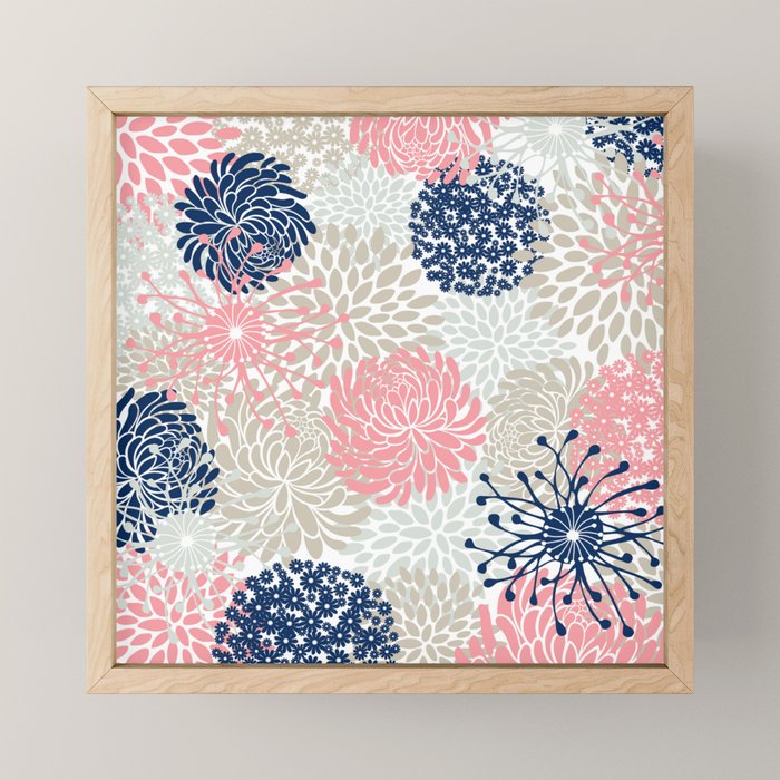 Floral Mixed Blooms, Blush Pink, Navy Blue, Gray, Beige Mini Art Print Gallery Image 1