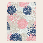 Floral Mixed Blooms, Blush Pink, Navy Blue, Gray, Beige Poster Gallery Image 4