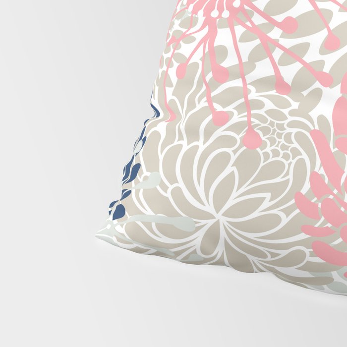 Floral Mixed Blooms, Blush Pink, Navy Blue, Gray, Beige Pillow Sham Gallery Image 4