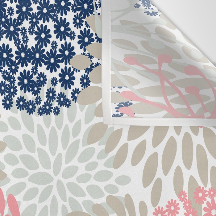 Floral Mixed Blooms, Blush Pink, Navy Blue, Gray, Beige Wall Tapestry Gallery Image 3
