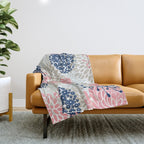 Floral Mixed Blooms, Blush Pink, Navy Blue, Gray, Beige Throw Blanket Gallery Image 1
