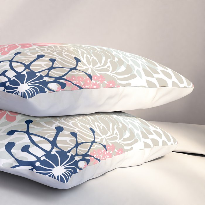 Floral Mixed Blooms, Blush Pink, Navy Blue, Gray, Beige Pillow Sham Gallery Image 3
