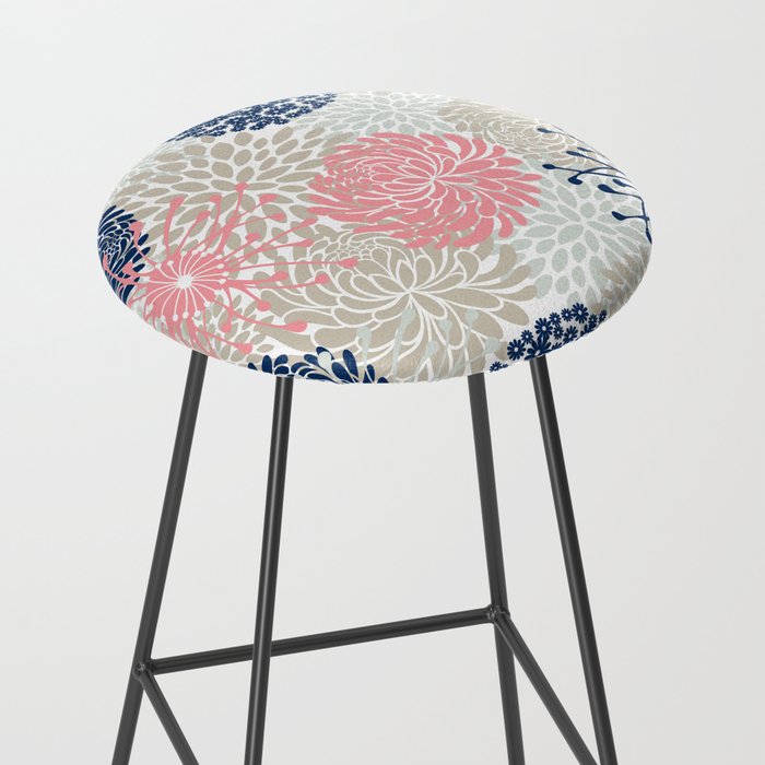 Floral Mixed Blooms, Blush Pink, Navy Blue, Gray, Beige Stool Gallery Image 2