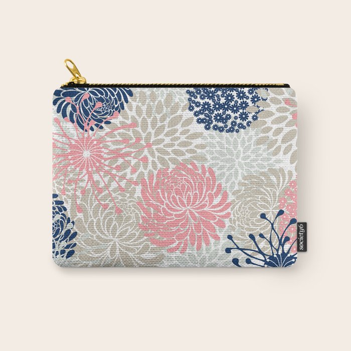 Floral Mixed Blooms, Blush Pink, Navy Blue, Gray, Beige Carry All Pouch Gallery Image 1