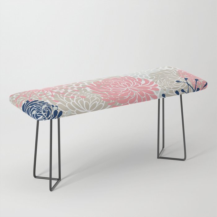 Floral Mixed Blooms, Blush Pink, Navy Blue, Gray, Beige Bench Gallery Image 1