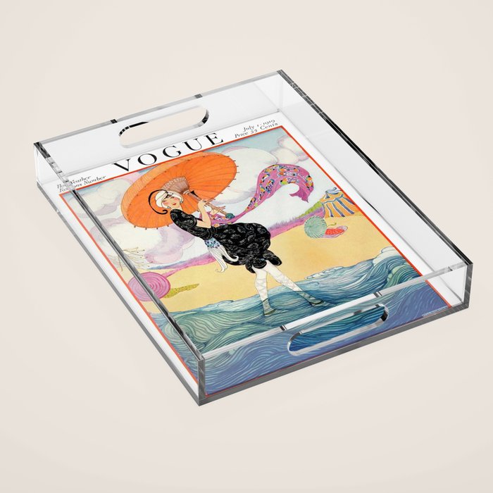 Vintage Magazine Cover - Motherhood on a Windy Beach Acrylic Tray Gallery Image 1