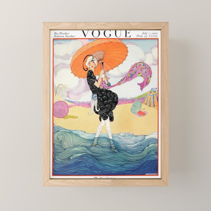 Vintage Magazine Cover - Motherhood on a Windy Beach Mini Art Print Gallery Image 1