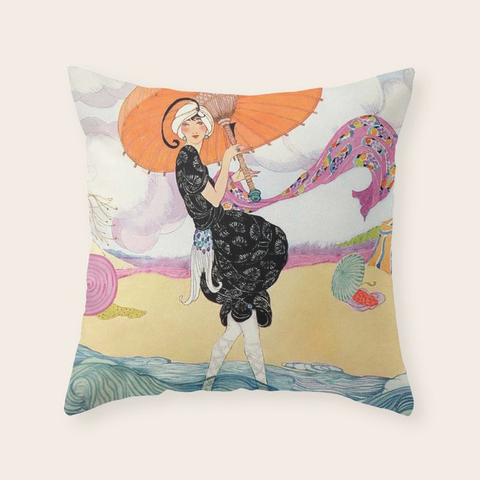 Vintage Magazine Cover - Motherhood on a Windy Beach Throw Pillow Gallery Image 6