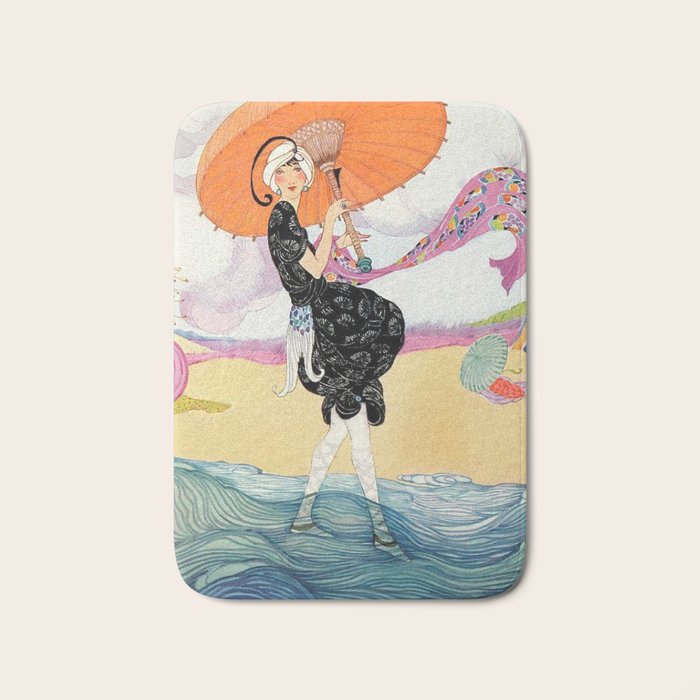 Vintage Magazine Cover - Motherhood on a Windy Beach Bath Mat Gallery Image 1