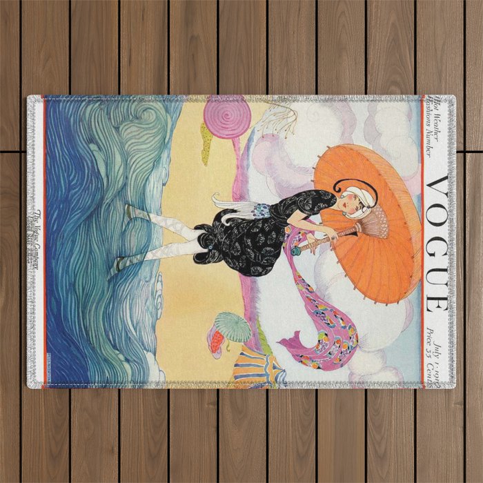 Vintage Magazine Cover - Motherhood on a Windy Beach Outdoor Rug Gallery Image 1