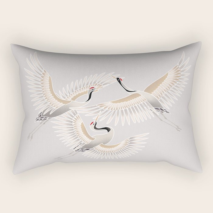traditional Japanese cranes bright illustration Rectangular Pillow Gallery Image 1