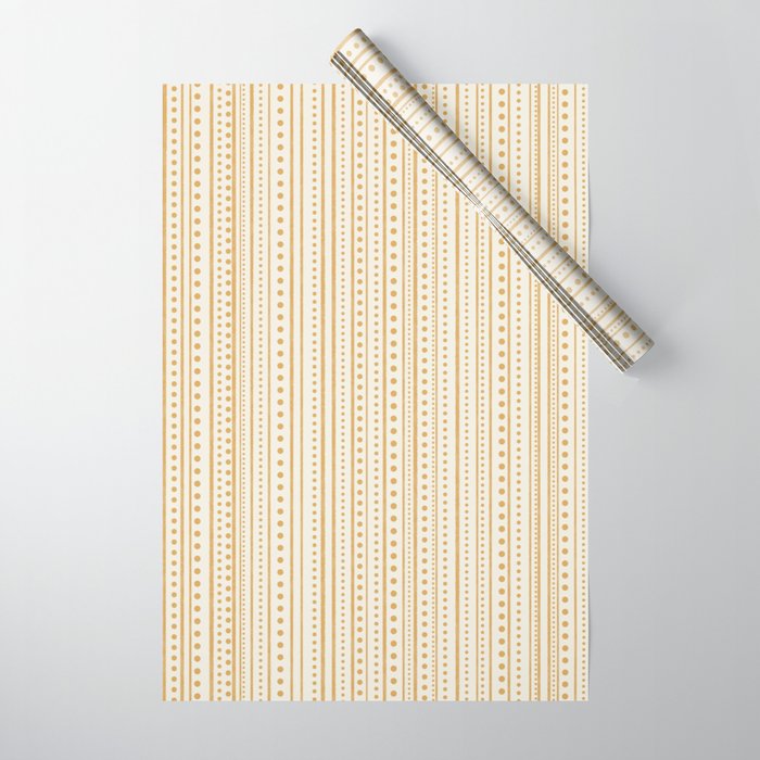 Bamako Textured Stripes and Dots Vertical Pattern in Muted Gold and Cream Wrapping Paper Gallery Image 1